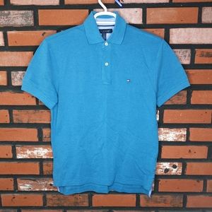 Tommy Hilfiger Men's Small Summer Polo Shirt Turquoise Blue Heather 100% Cotton